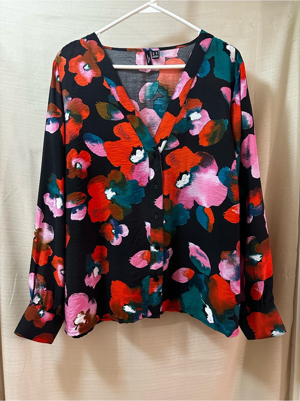 Vero Moda Curve Floral Blouse Plus Size 18 Abstract Print Button Front Red